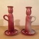 Pair of pink ceramic candle holders