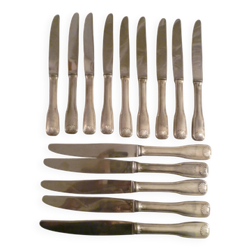 Set of 5 table knives / 9 dessert knives in silver plated mod.shell