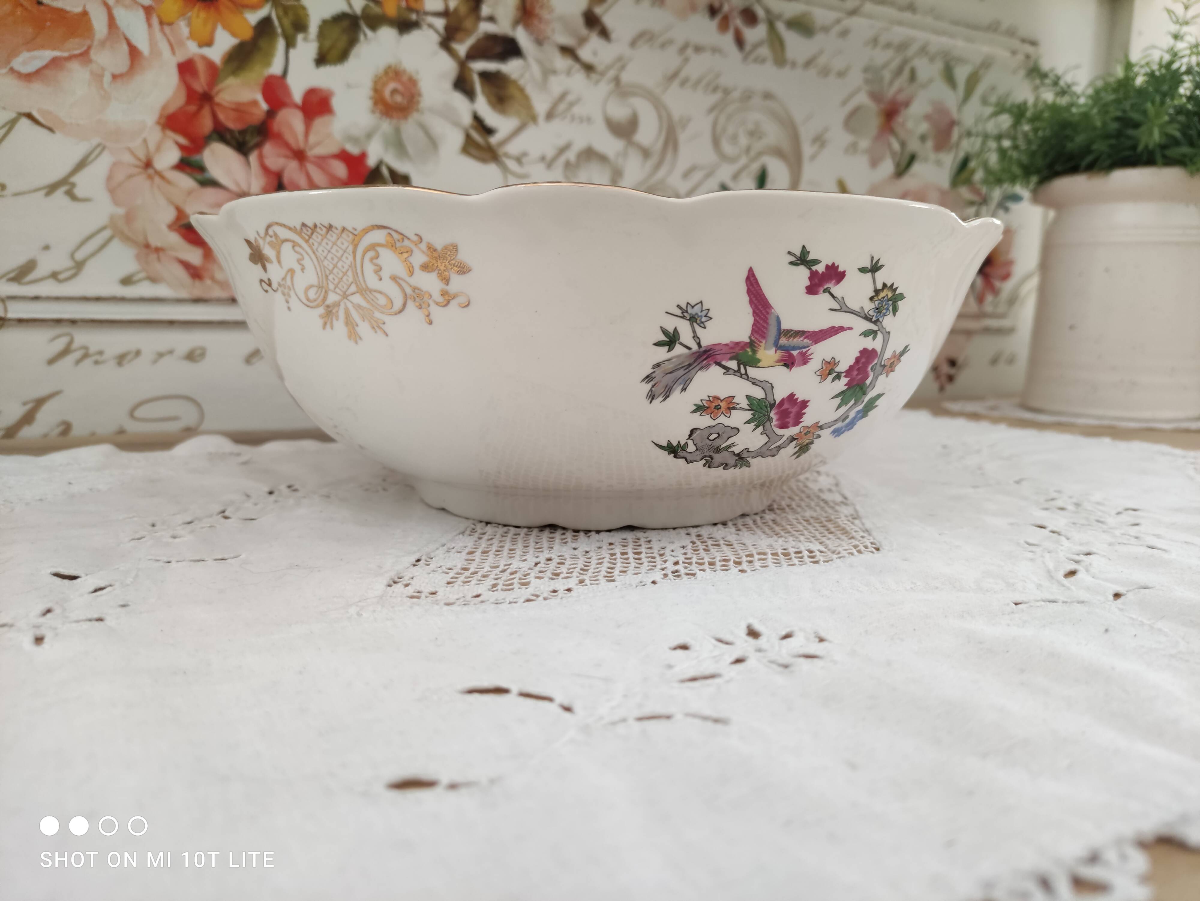 K&G Lunéville Badonviller earthenware bowl Bird-Lyre pattern