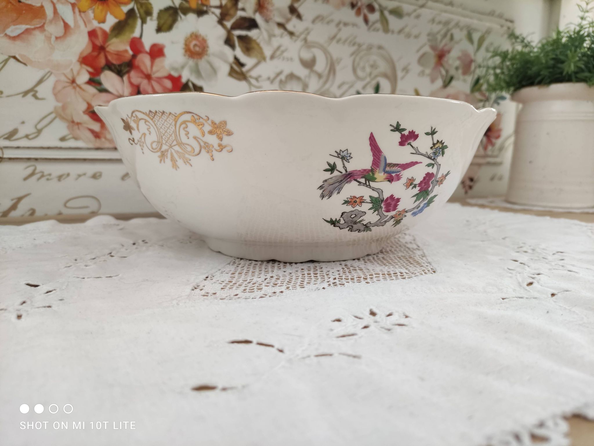 Saladier en faïence k&g lunéville badonviller motif oiseau-lyre