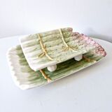 Old dish and asparagus drainer Barbotine ceramic