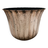 Round Embossed Copper Cachepot / Vase in the style of Egidio Casagrande
