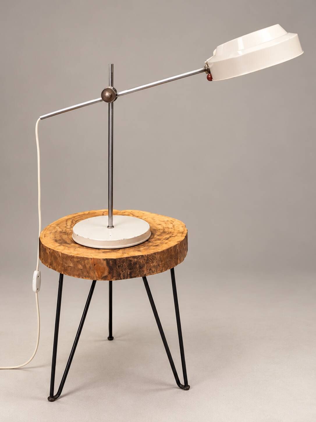 Vintage adjustable desk lamp in chrome and white metal – 1970s