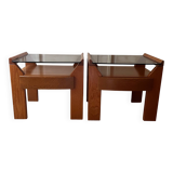 Pair of vintage bedside tables in wood and smoked glass
