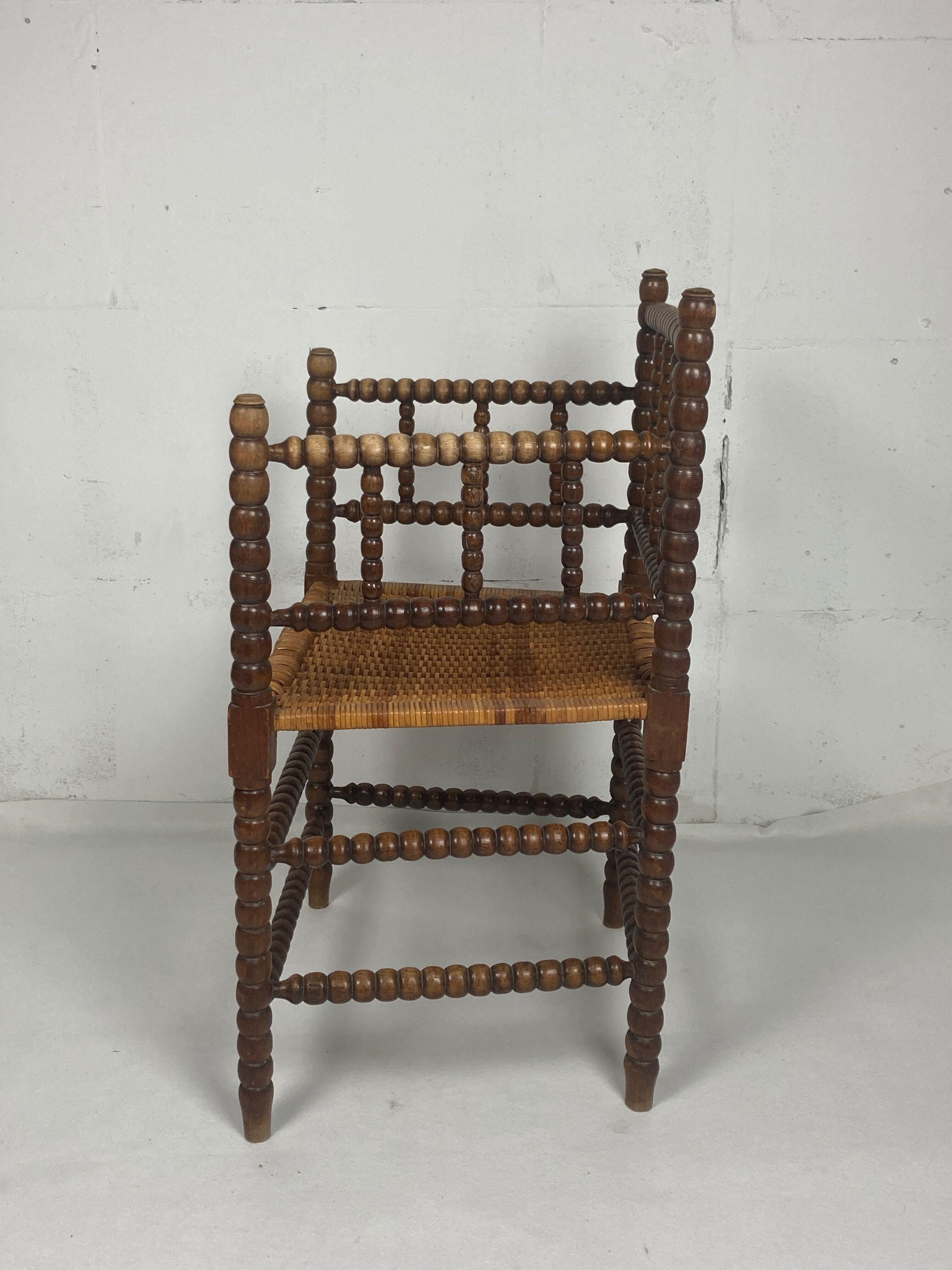 Fauteuil en osier et en bois tourné, années 1930 - 1950