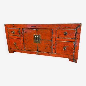 Chinese antique low cabinet 4 drawers + 2 doors