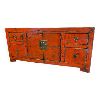 Chinese antique low cabinet 4 drawers + 2 doors