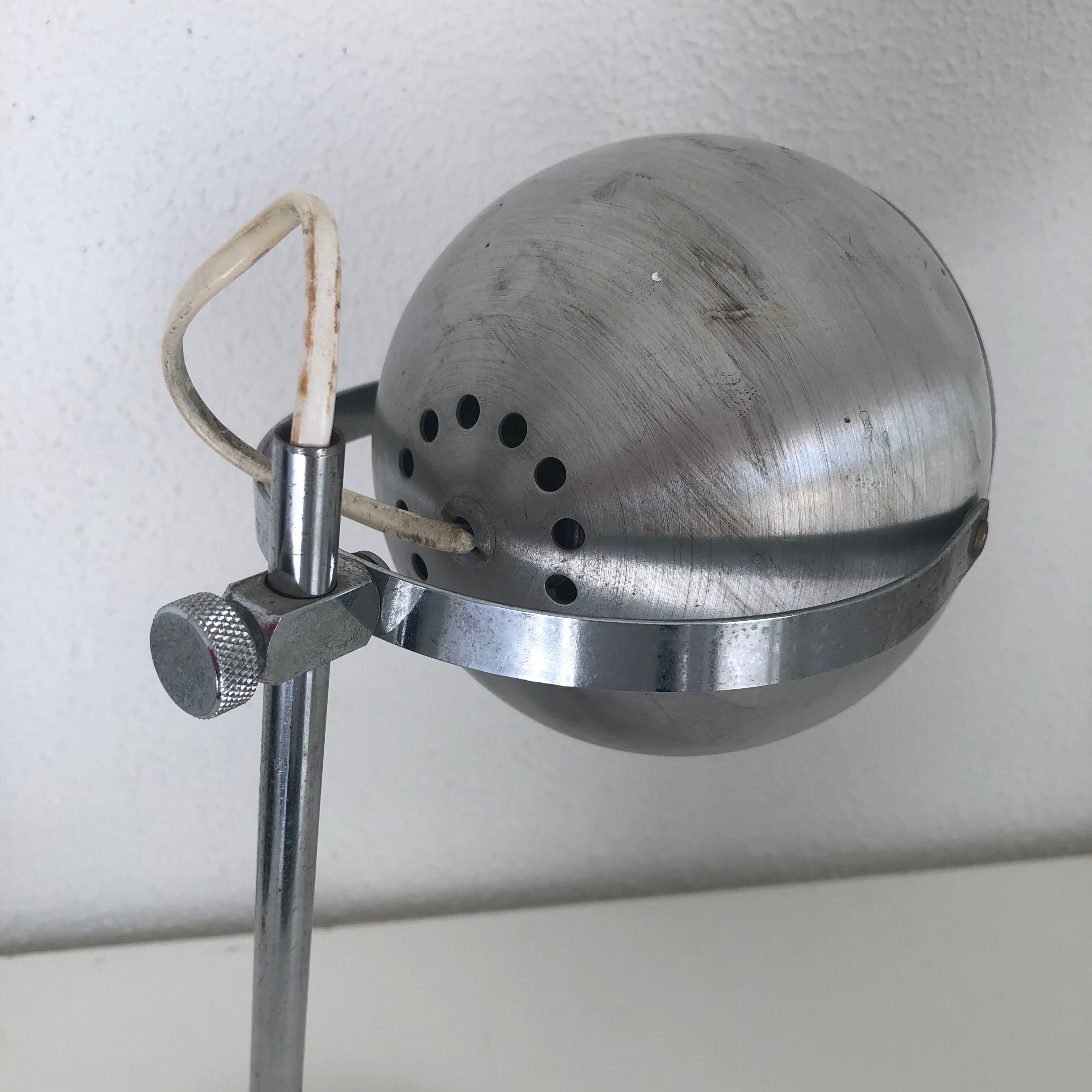 Vintage lamp 1960 table eyeball brushed steel Aluminor - 34 cm