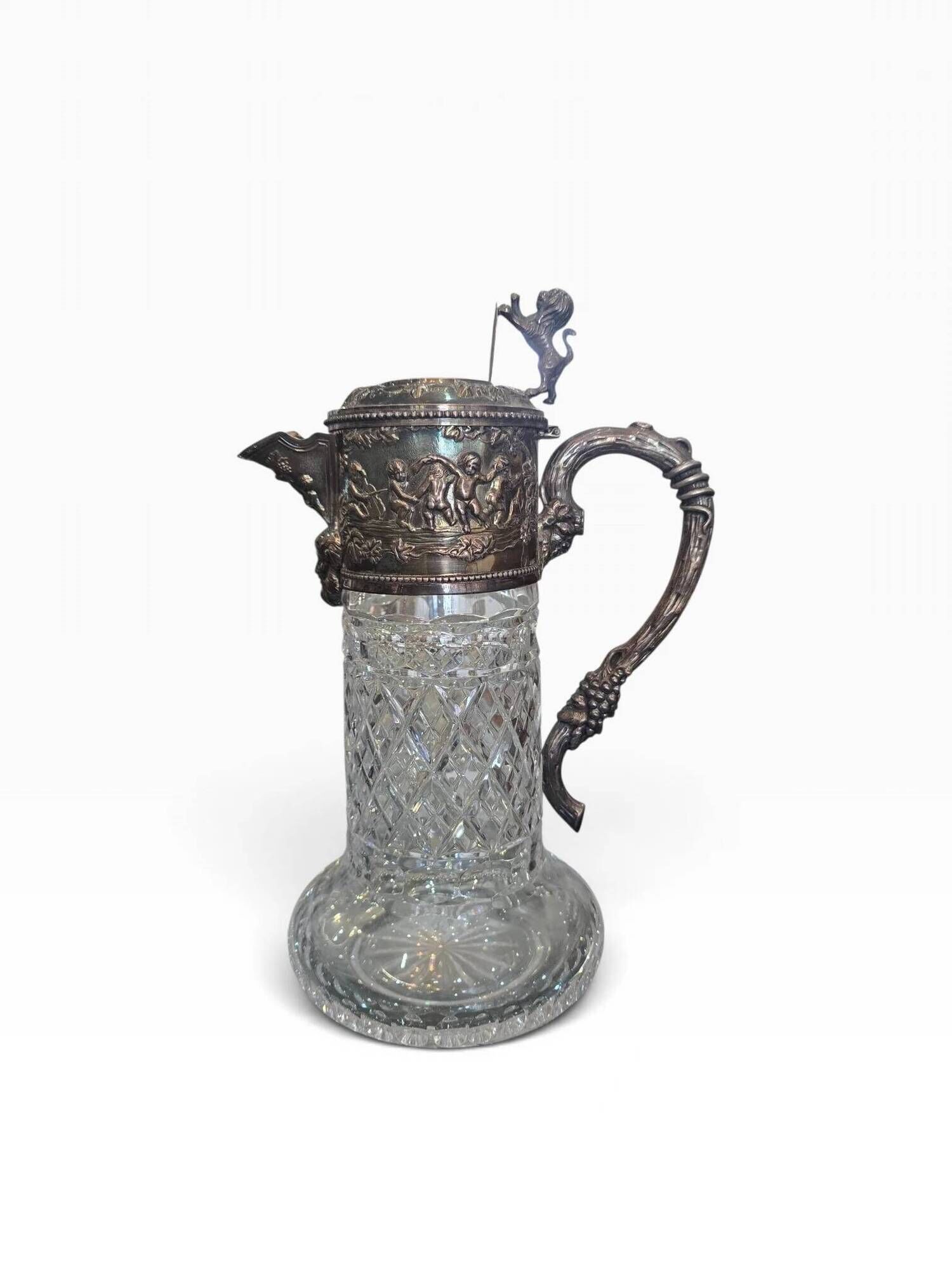 Important cut crystal wine carafe and solid silver 925/1000, Topázio house.