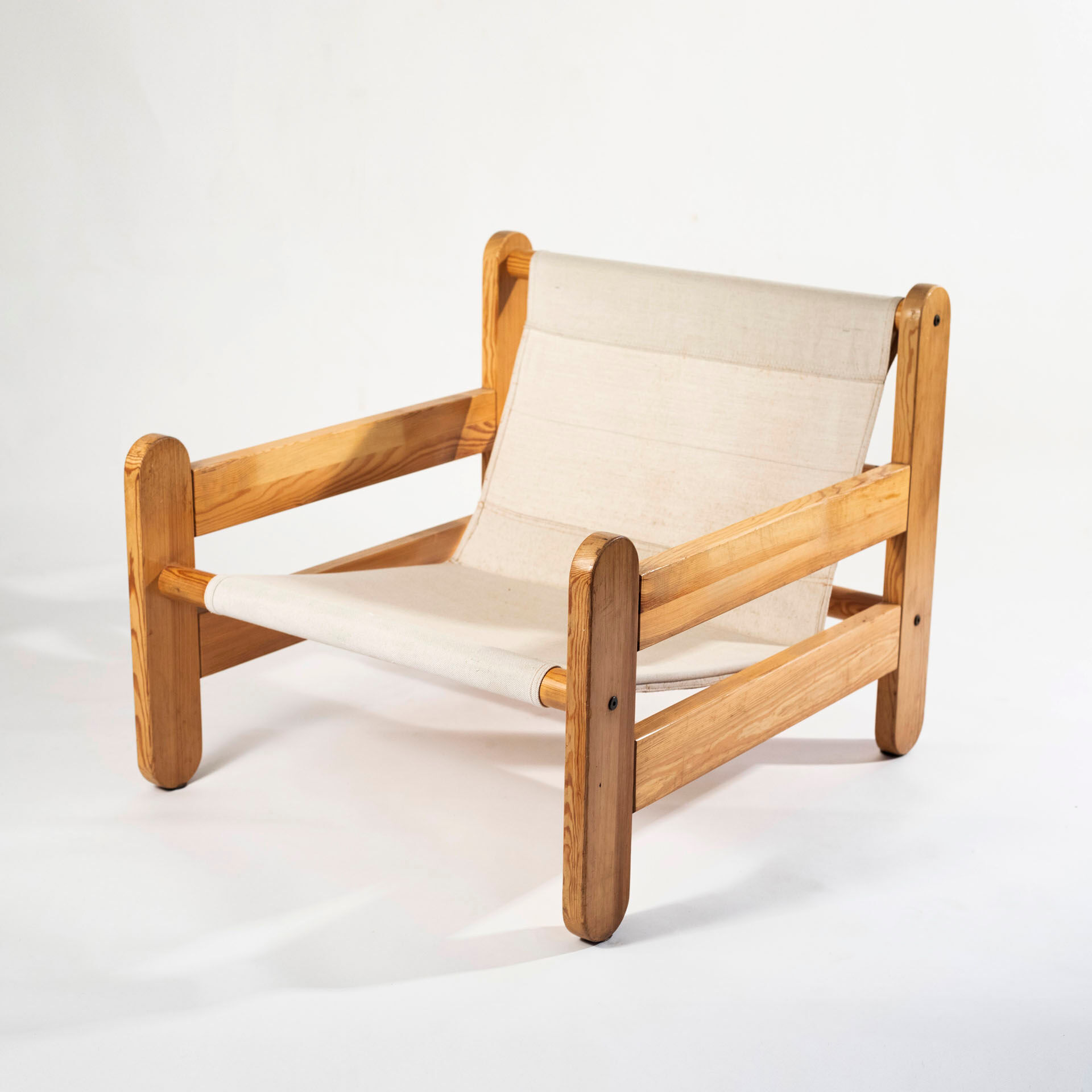 Sling chair in pine, canvas and shipskin, 1970s