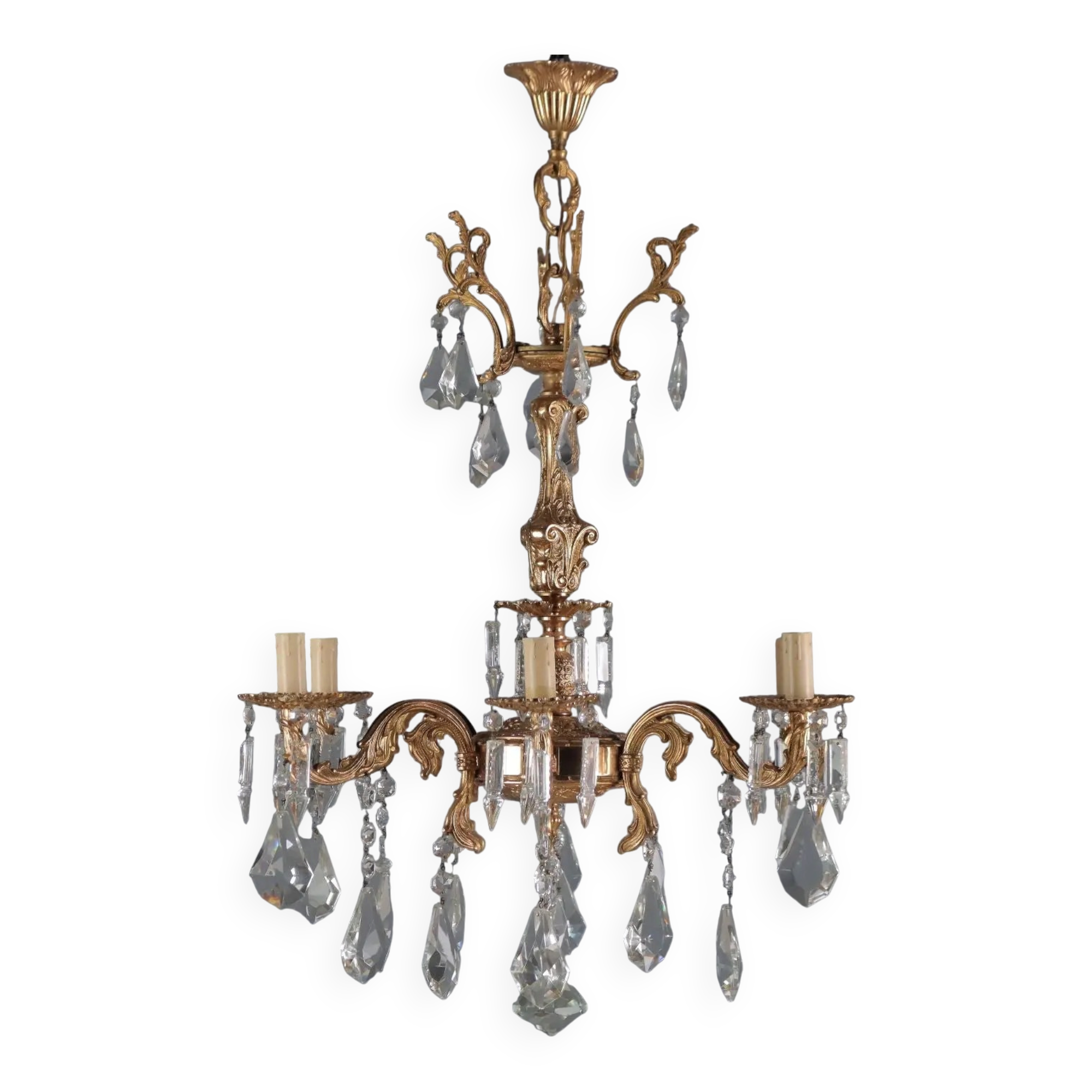 Antique Rococo chandelier in bronze and crystal, Italy, 20th century