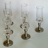 Series of six crystal champagne flute glass with tin foot