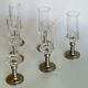 Série de six verre flute à champagne en cristal avec le pied en étain