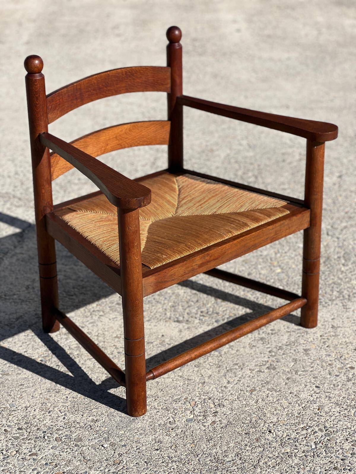 Paire de fauteuils bois et paille, travail français  1960
