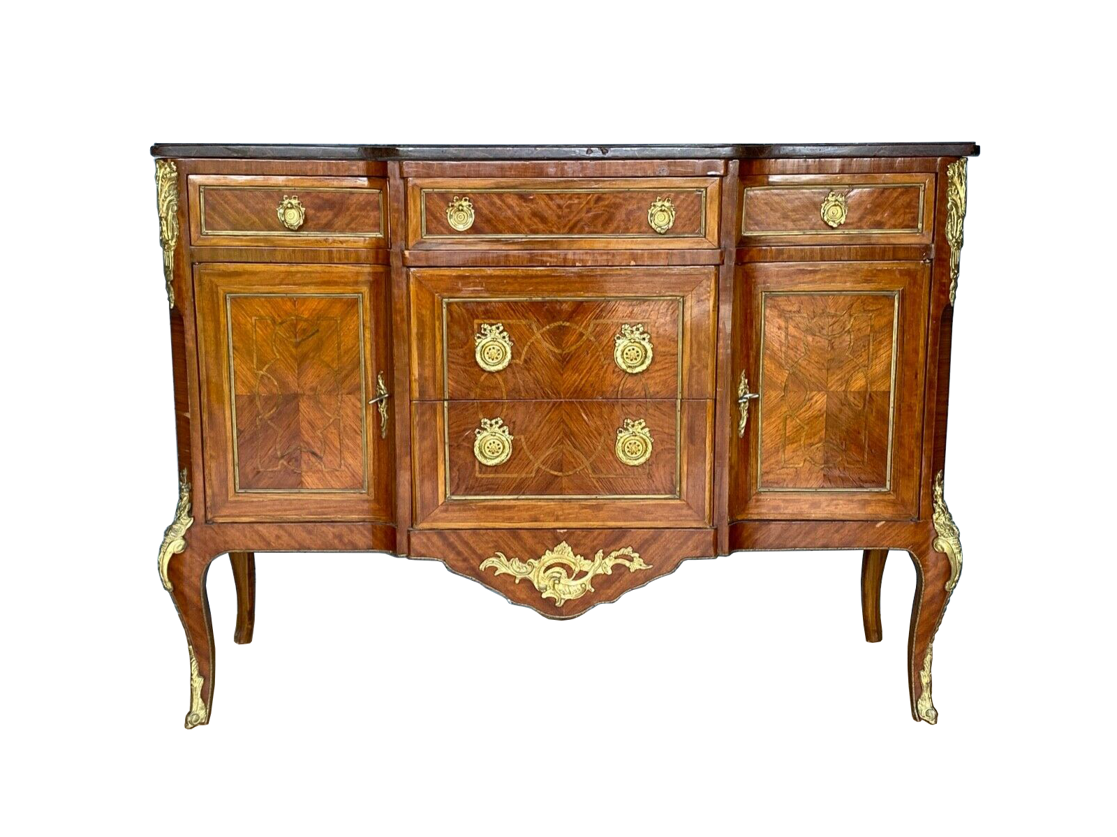 COMMODE TRANSITION LOUIS XV XVI LATE XIX TH ORNAMENTATION BRONZE MARBLE