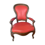 Antique solid wood armchair – Louis XV style – red upholstery, 19th century