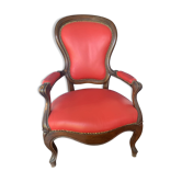 Fauteuil style Louis XV en bois massif  et tapisserie rouge, XIXe s.