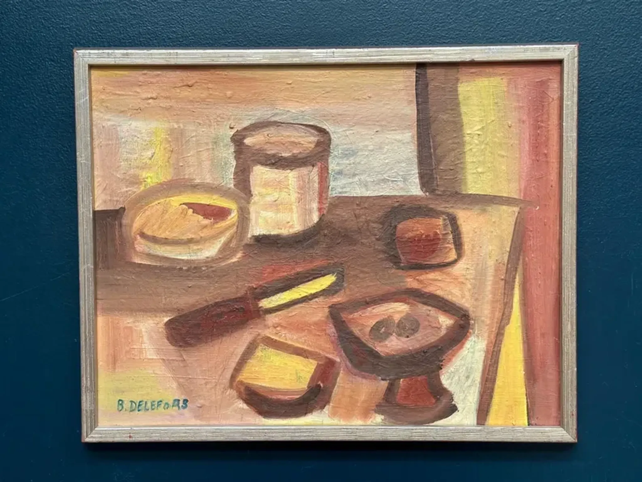 Original Swedish Oil on Canvas – "Breakfast" by Bengt Delefors – Signed "B. Delefors" – Vintage & Framed – 49 × 40 cm (19.3" × 15.7")