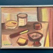 Original Swedish Oil on Canvas – "Breakfast" by Bengt Delefors – Signed "B. Delefors" – Vintage & Framed – 49 × 40 cm (19.3" × 15.7")
