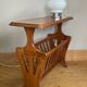 Vintage magazine rack with shelf, Solid cherry wood side table from the 1990s