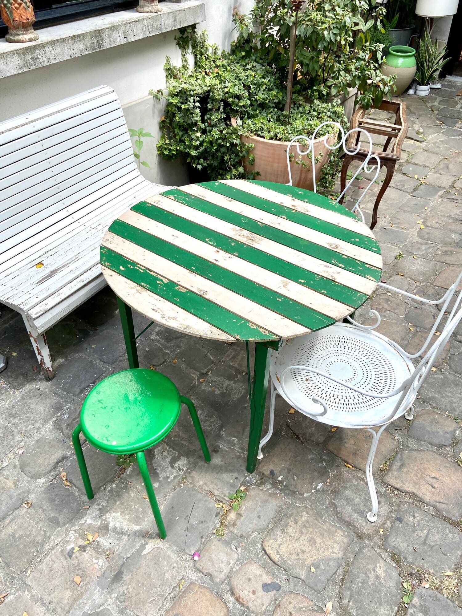 Table de jardin pliante en bois vert et beige ⌀ 95 cm