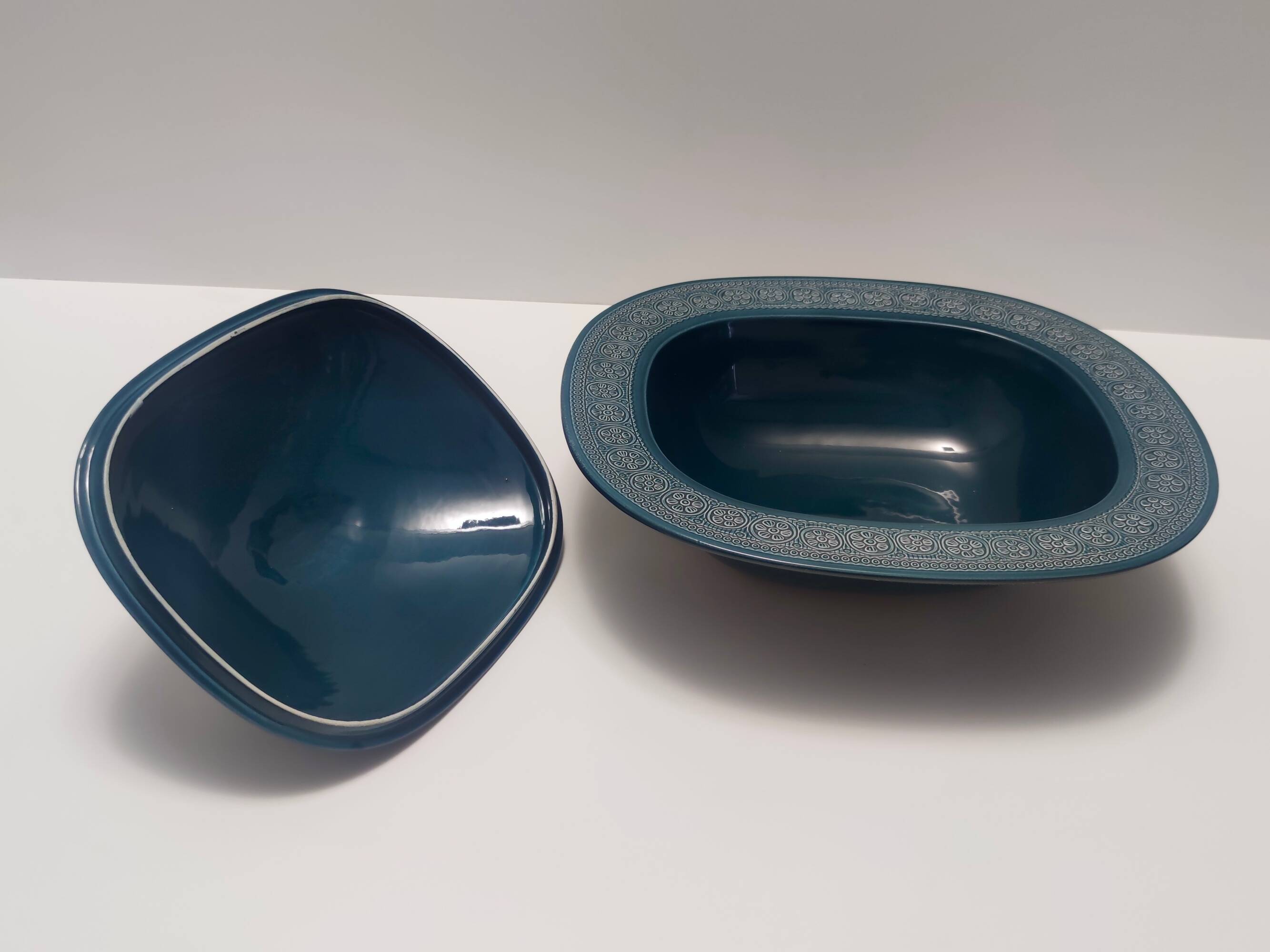 Blue Earthenware "Margherita" Centerpiece by Antonia Campi for Laveno, Italy