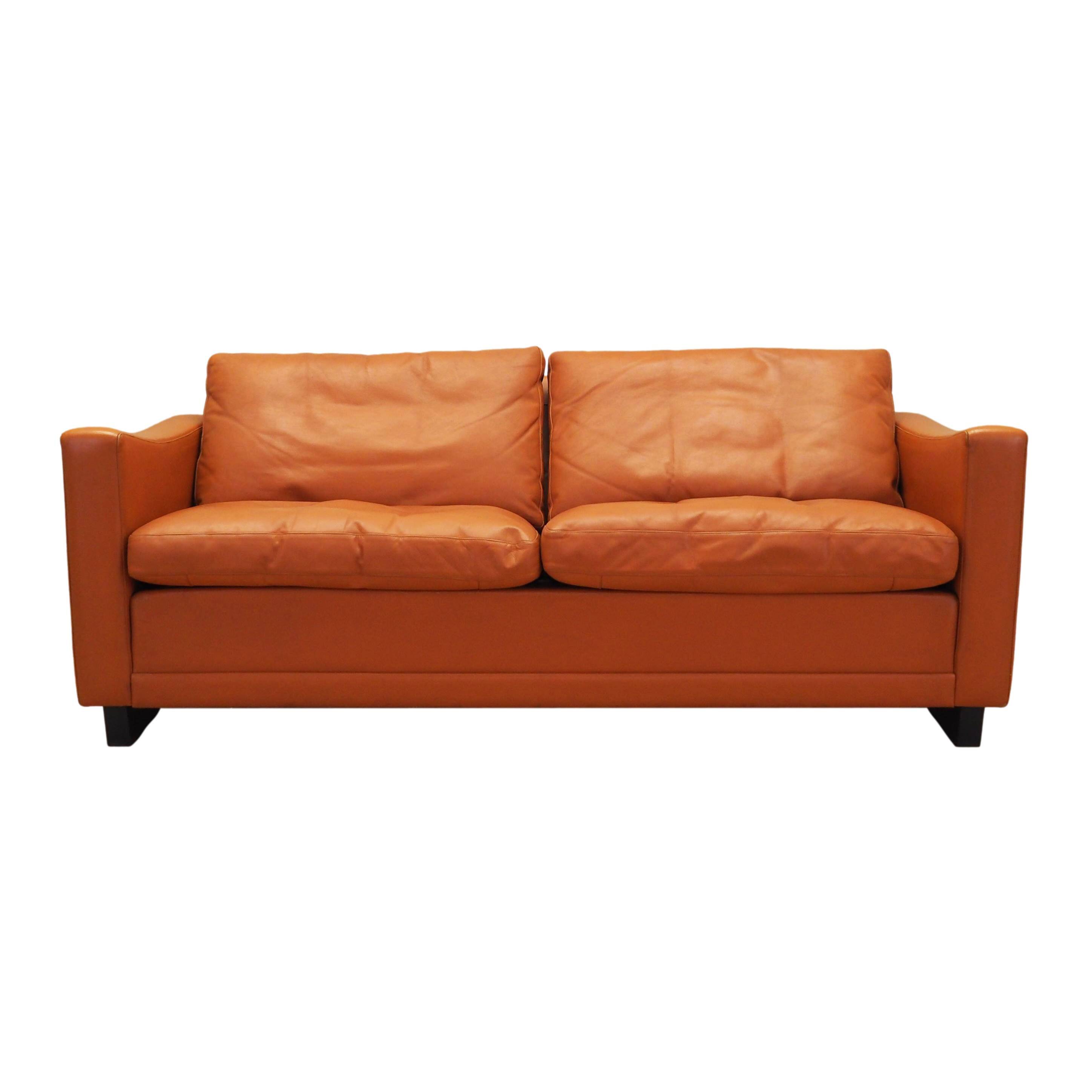 Orange leather sofa, Danish design, 1970s, production: Denmark