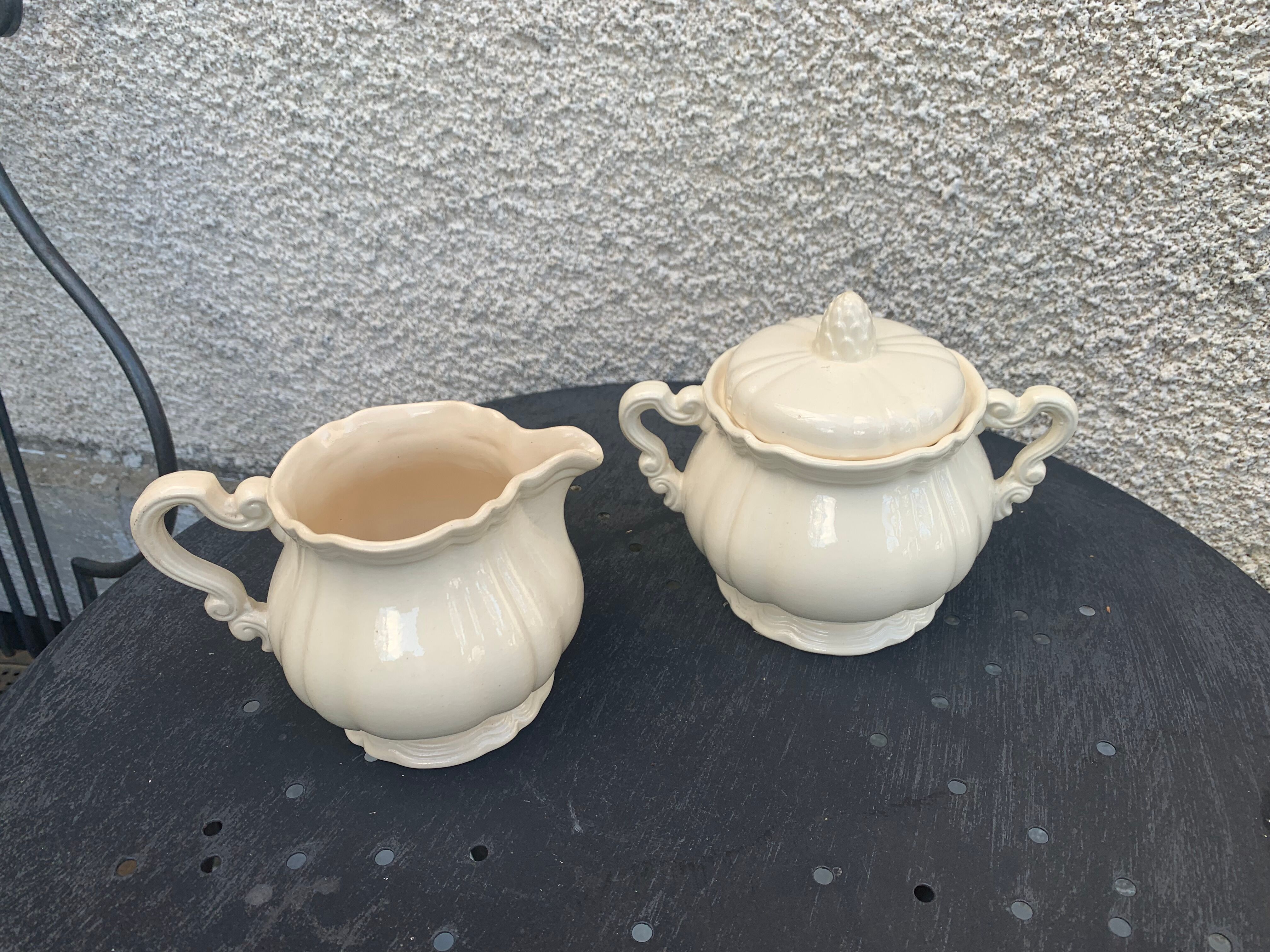 Digoin sarreguemines earthenware tea set consisting of 15 pieces antique cream