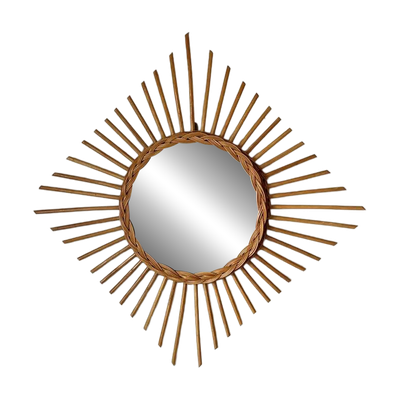 Miroir soleil losange en rotin – France, années 60