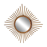Diamond-shaped sun mirror in rattan – France, 1960s