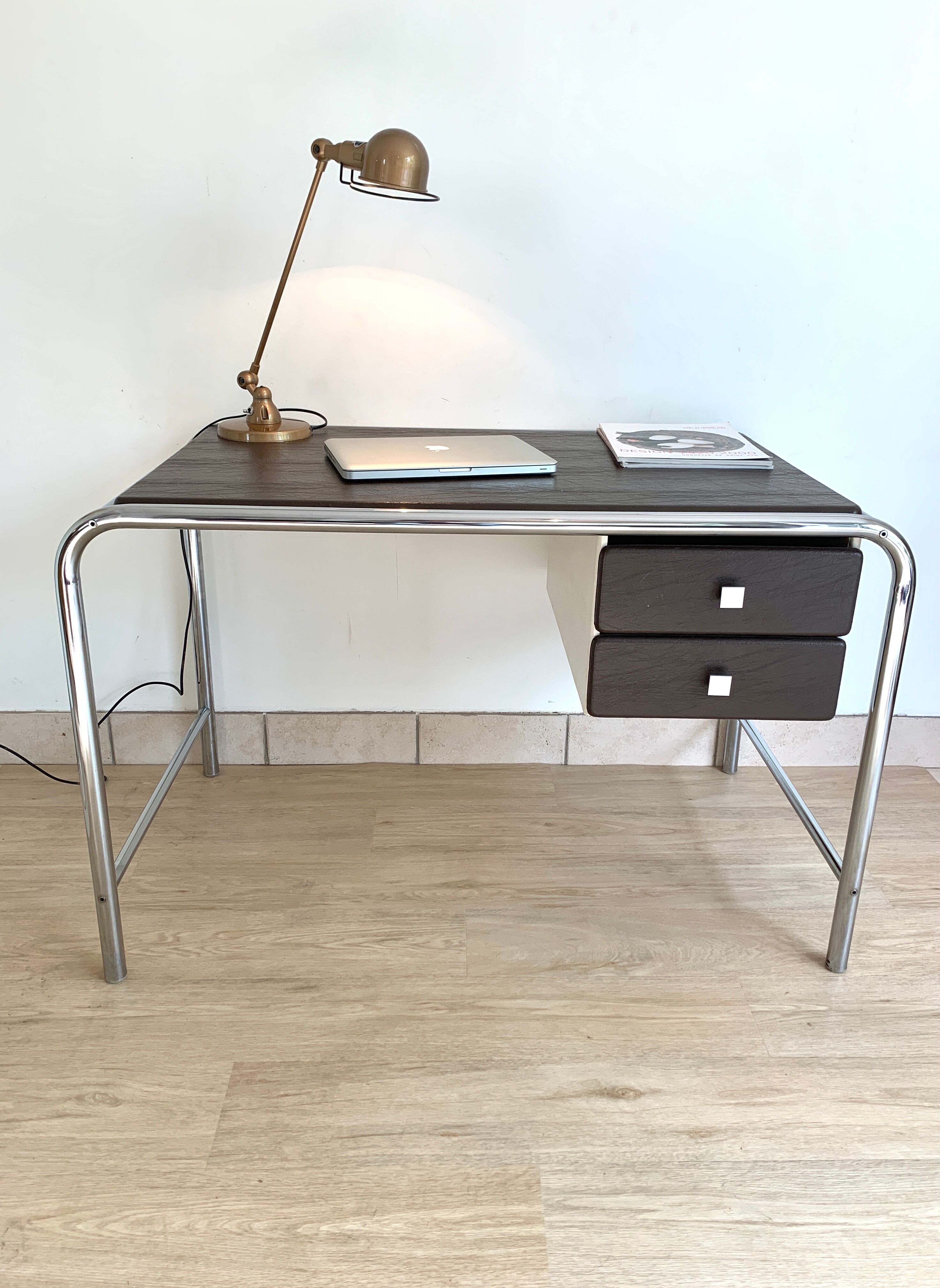 Modernist office 1970 chrome metal and skai