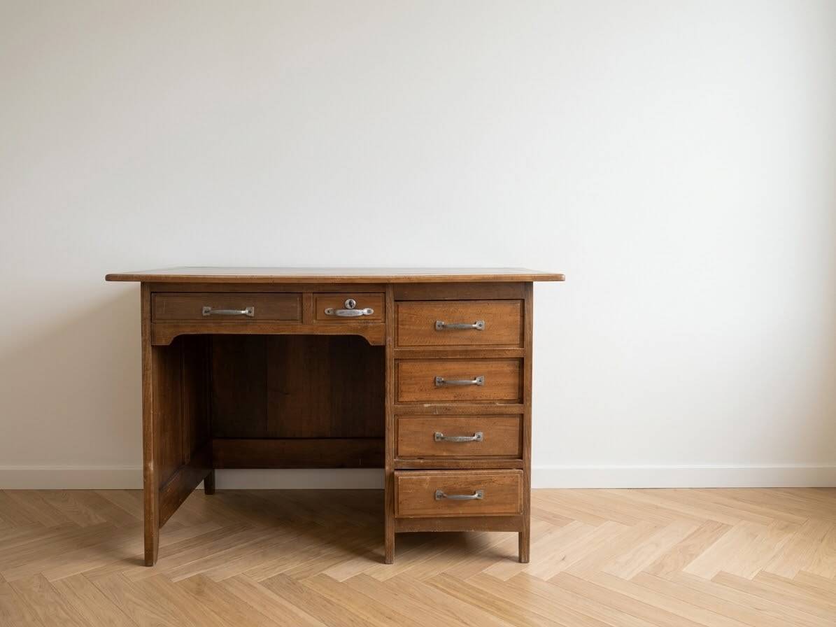 Bureau industriel vintage en bois massif brun