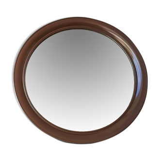 Miroir brun rond en plastique années 80 diamètre 35cm