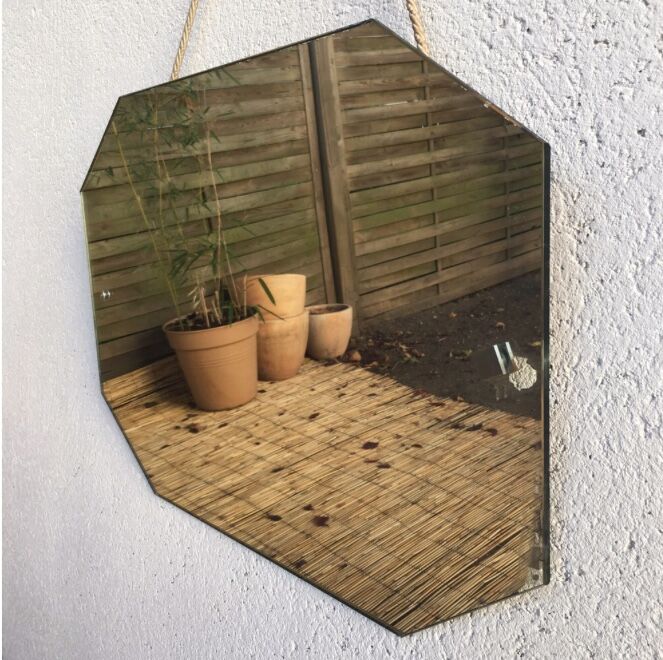 Large old beveled mirror 70x47cm