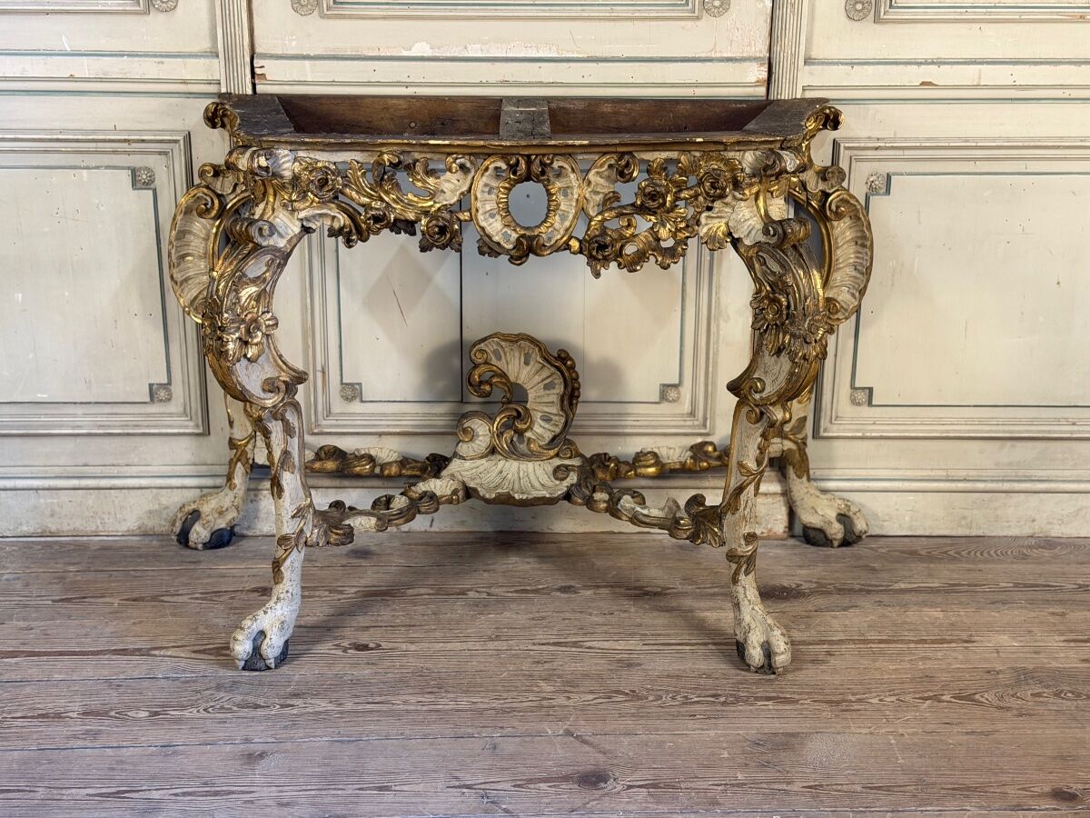 Painted and gilded wooden console, Italy, 18th century.