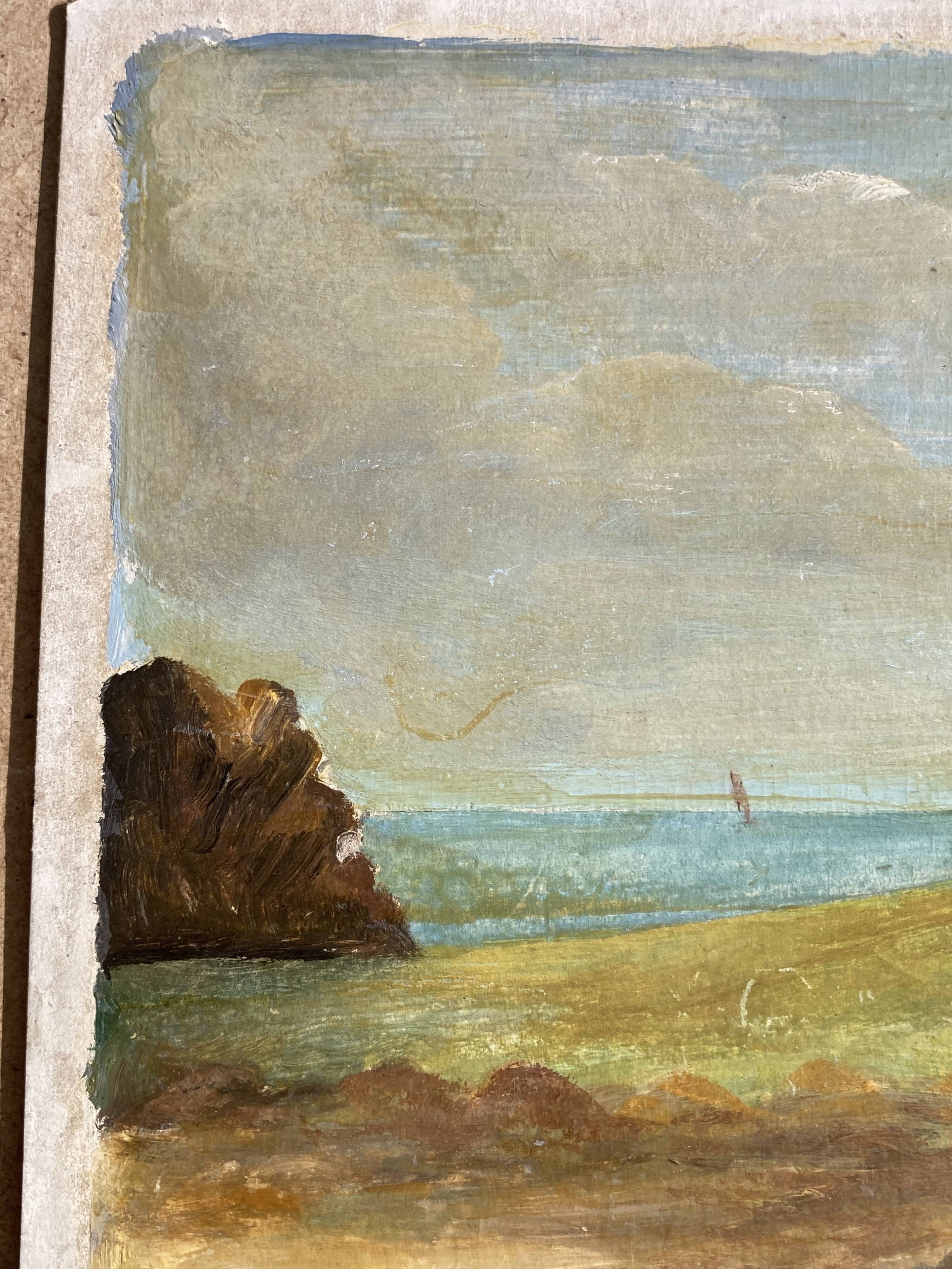 Pointe de Primel in Trégastel, oil painting on old cardboard