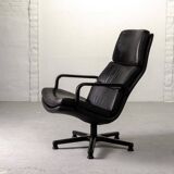 Artifort Dutch Design Black Leather Swivel Lounge Chair, F-Serie, 1960s