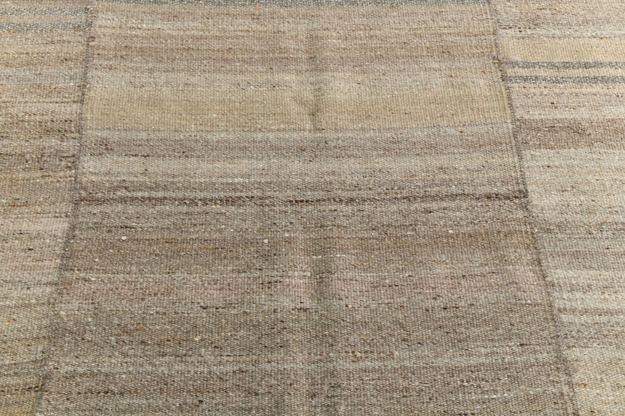 8x10 Brown & Beige Handmade Vintage Kilim Rug, 229x315Cm
