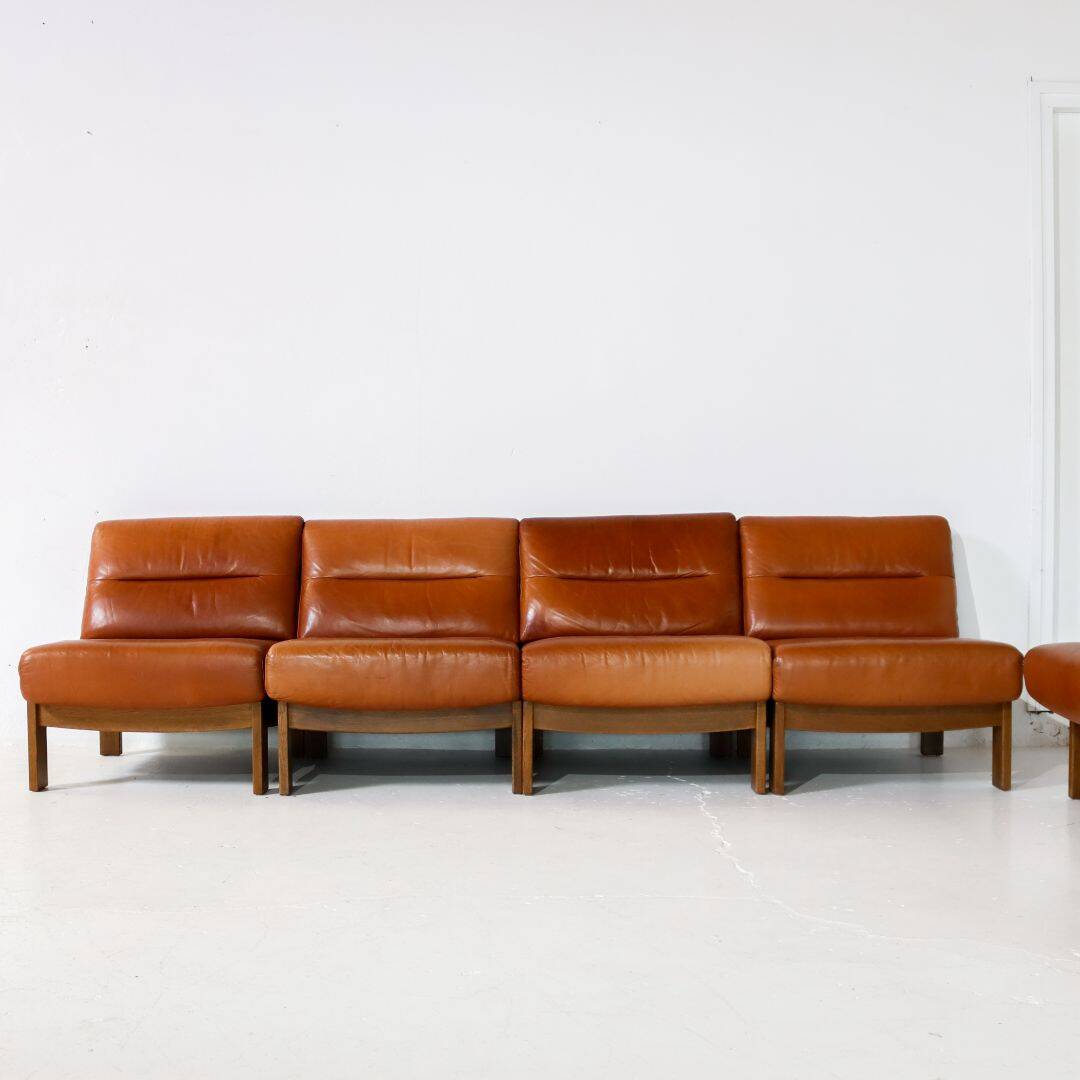 Brutalist 7-piece cognac leather modular sofa