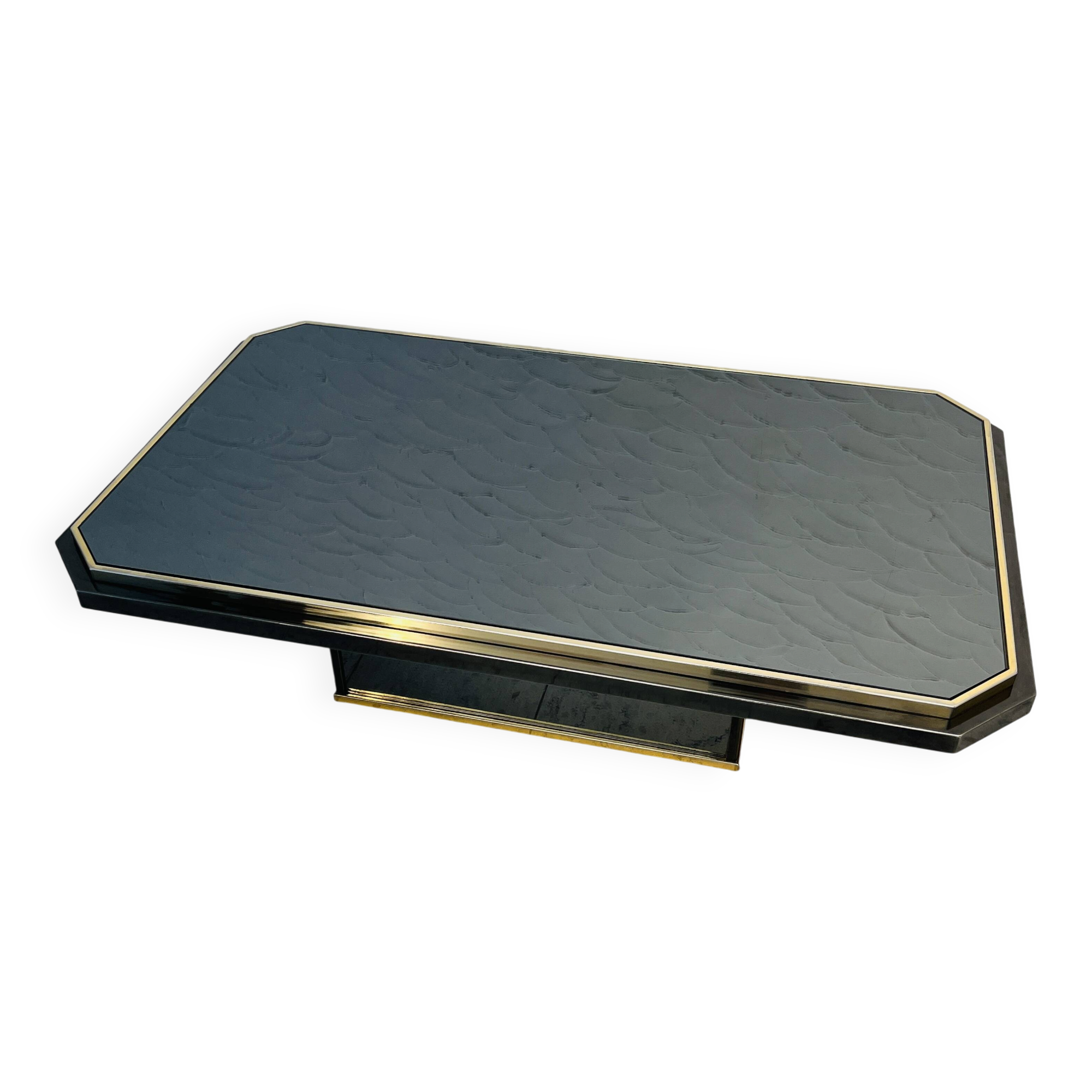 Table basse bicolore en laiton et miroir noir par Fedam
