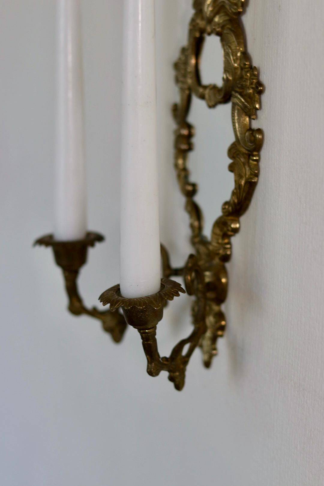 Mid Century Swedish Brass Sconce with Mirror