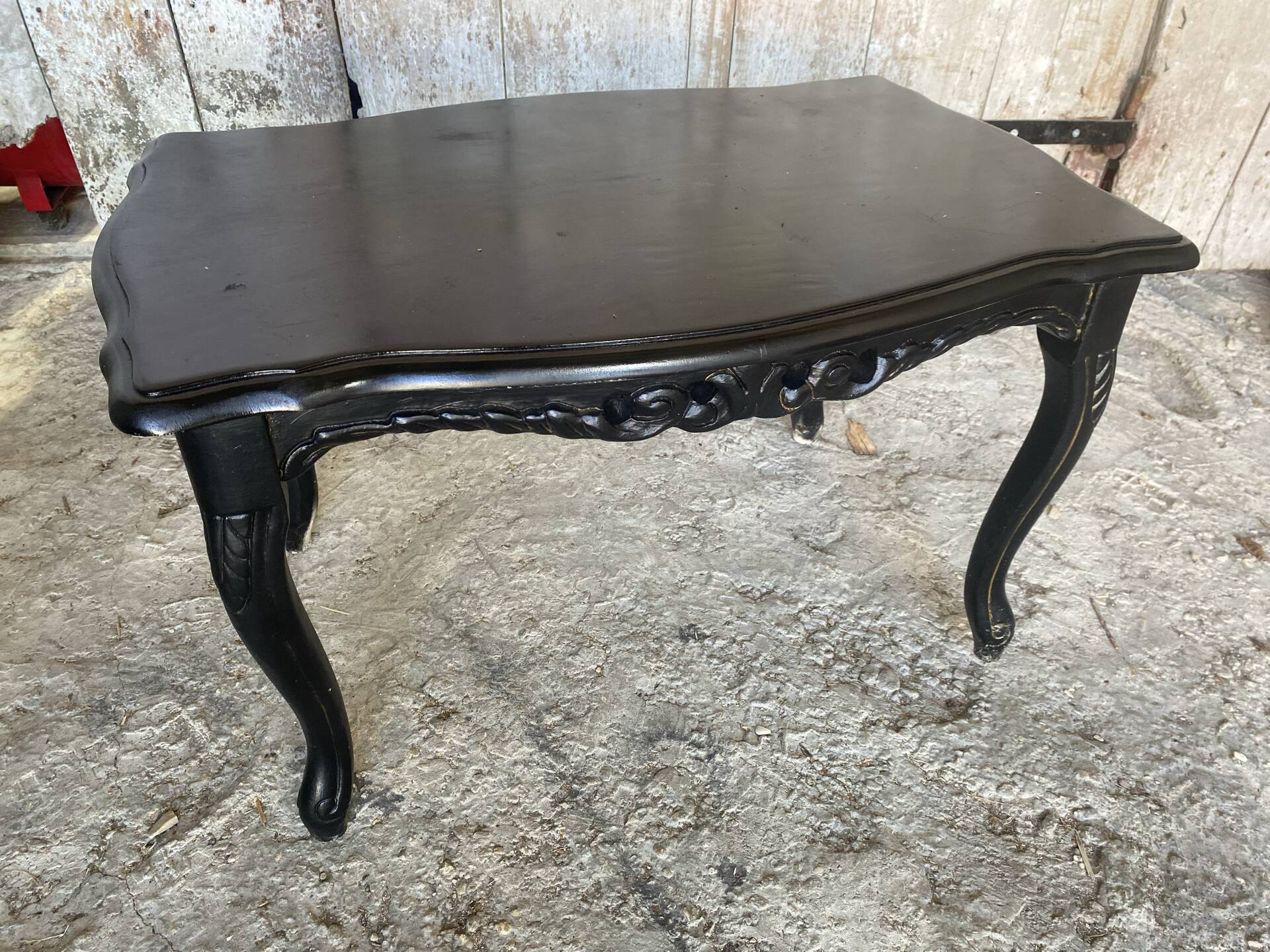 Vintage Black Carved Oak Louis XV Style Coffee Table