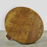 BRUTALIST / massive oak round coffee table / 1970s