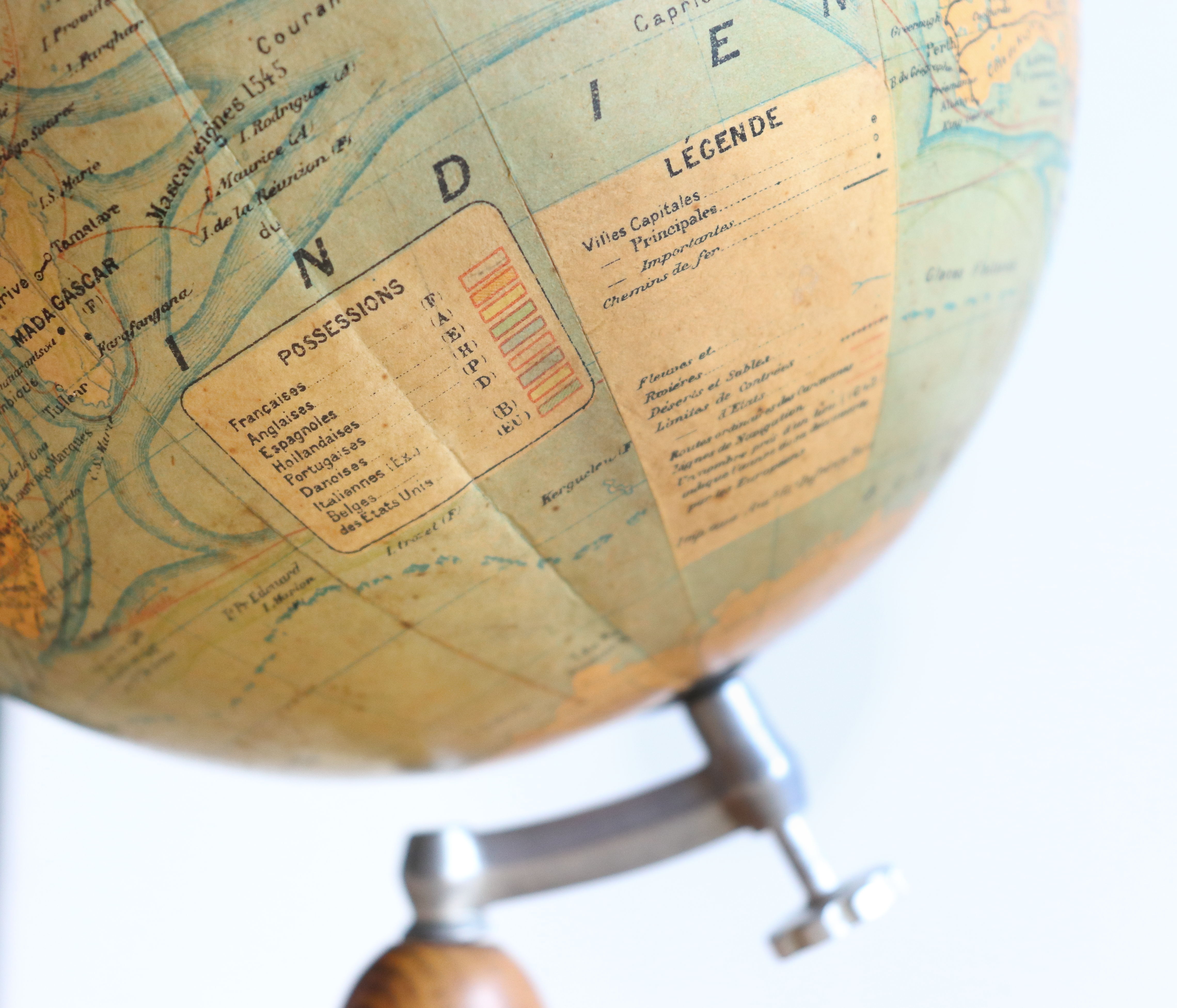 Globe world map J. Forest for Girard Barrère and Thomas on wooden base, 50s