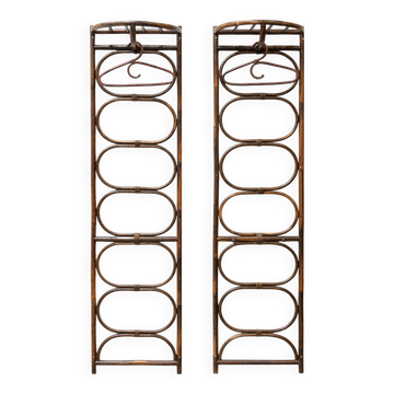 Set of two vintage coat racks in bamboo and rattan