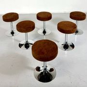 Tabourets des années 50, siège en cuir marron et chrome, années 1970, ensemble de 6