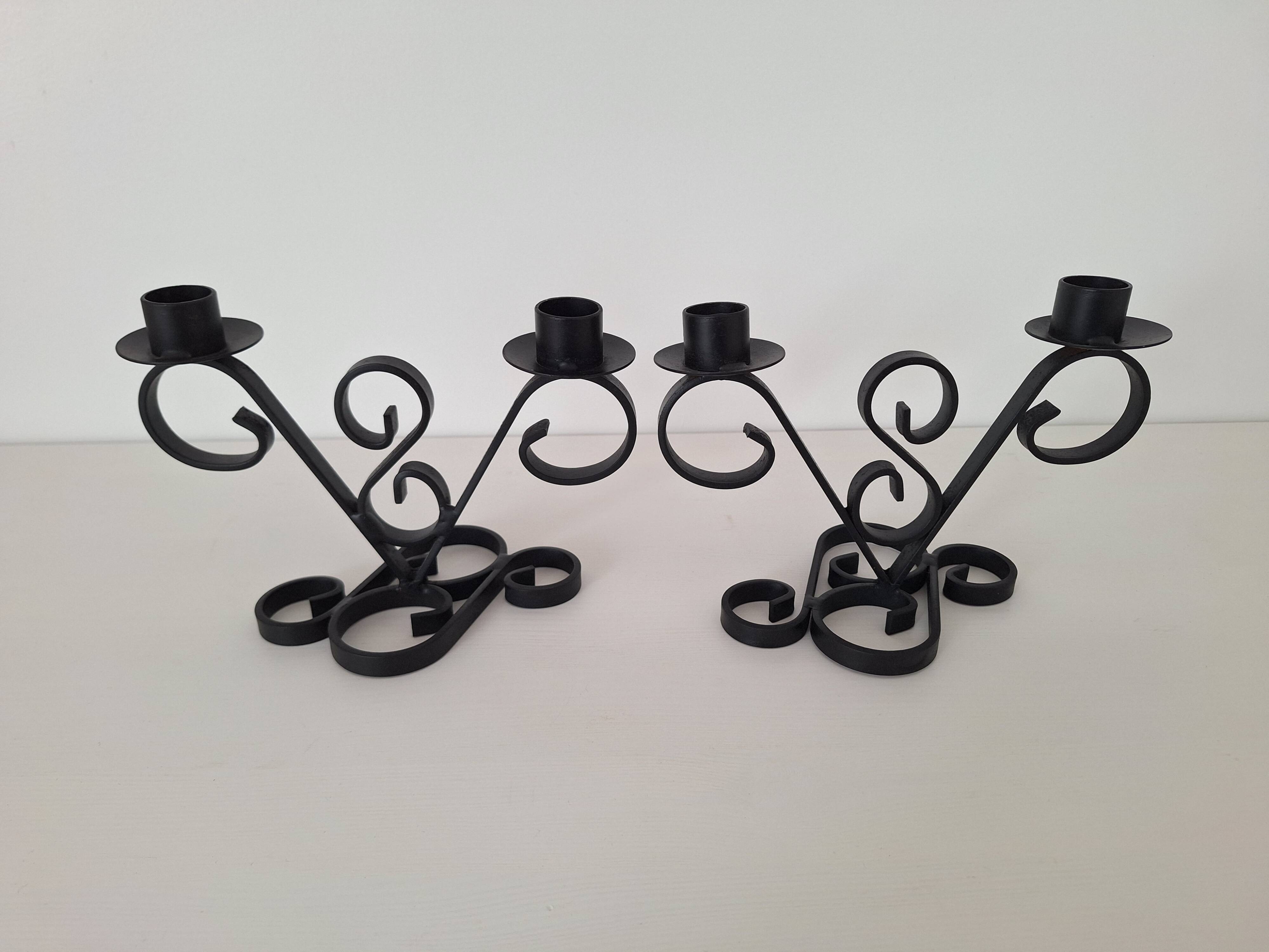 Vintage black wrought iron candlestick