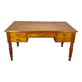 Antique desk, 4 drawers, gilded leather with small irons