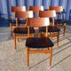 6 scandinavian chairs in wood and black leather