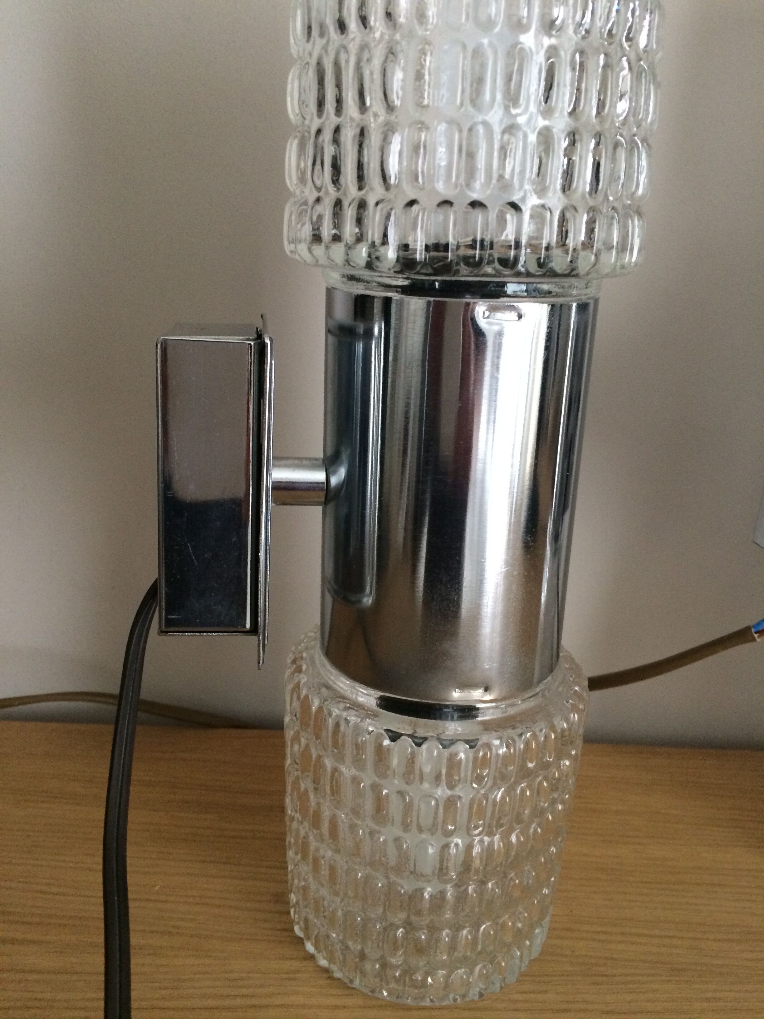 Pair of 70 years double wall light in chrome and glass